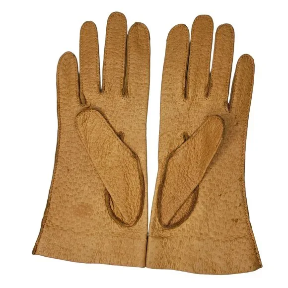Alexette Vintage brown tan pig skin leather driving gloves size 6.5 or us small.